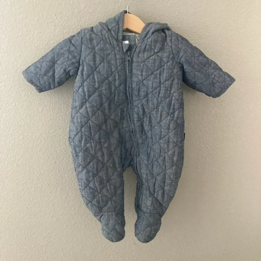 Baby Gap Chambray Quilted One Piece Teddy Ears Bunting - 0-3M